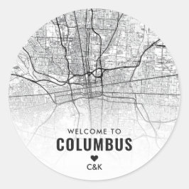 Pegatina Redonda Columbus, Mapa de Ohio | Bienvenida Boda