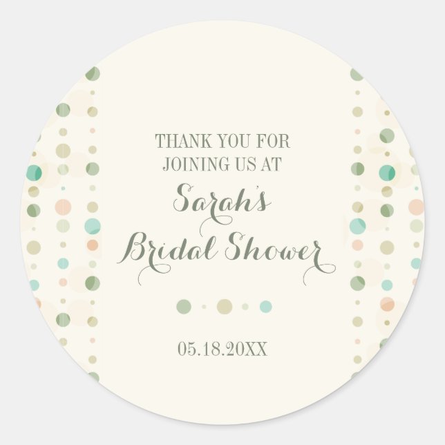 Pegatina Redonda Columnas de Polka Dot: Ducha de novia Gracias (Anverso)