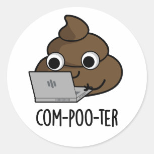 Pegatina Redonda Com-poo-ter Funny Computer Poop Pun
