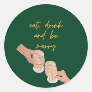 Pegatina Redonda Coma, bebe y sé moro, moro, Navidades, retro