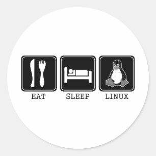 Pegatina Redonda Coma. Sueño. Linux.