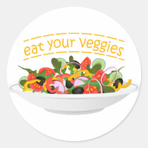 Pegatina Redonda Coma tus verduras Cita cuenco de ensaladas frescas