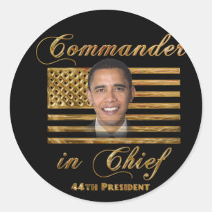 Pegatina Redonda Comandante en Jefe, Barack Obama