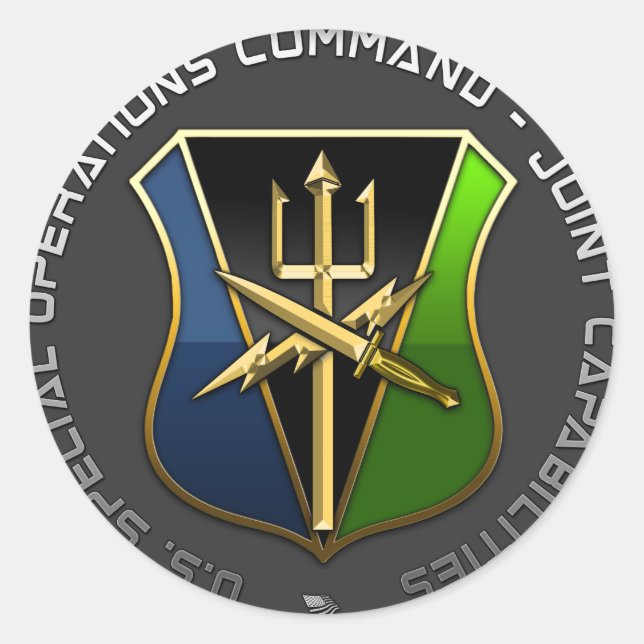 Pegatina Redonda Comando de operaciones especiales - Capacidades co (Anverso)