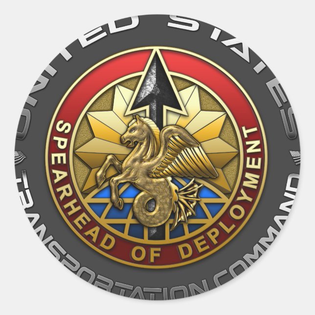 Pegatina Redonda Comando de Transporte de Estados Unidos (Anverso)