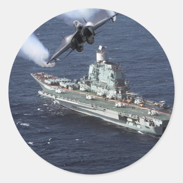 Pegatina Redonda Combatiente contra el barco de la marina (Anverso)