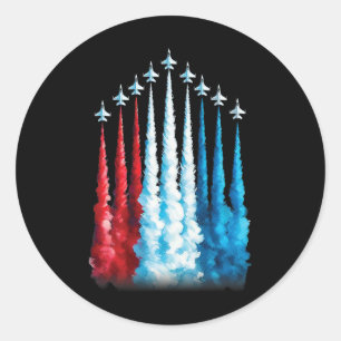 Pegatina Redonda Combatiente Jets Bandera Estadounidense Para El 4 