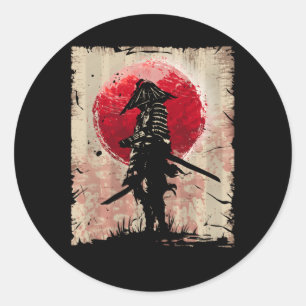 Pegatina Redonda Combatiente Samurai Japonés
