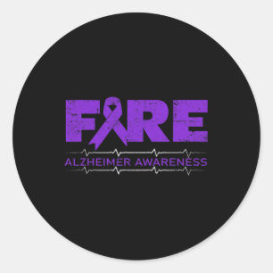 Pegatina Redonda Combatientes Usan Púrpura - Conciencia Alzheimerhe