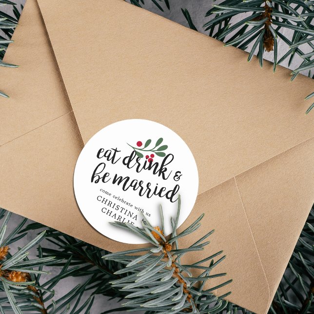 Pegatina Redonda Come Comer & Ser Casado Personalizado (Eat Drink & Be Married Personalized Classic Round Sticker)