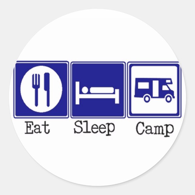 Pegatina Redonda Come. Dormir, Campamento (Anverso)