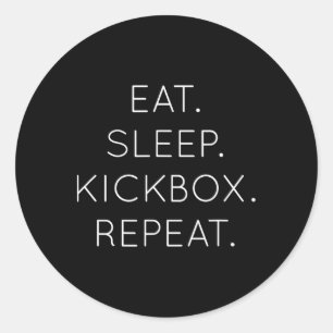 Pegatina Redonda Come Dormir Kickbox Repetir - Divertido Boxeador d