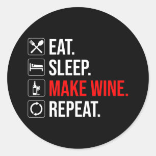 Pegatina Redonda Come. Duerme. Haz vino. Repite