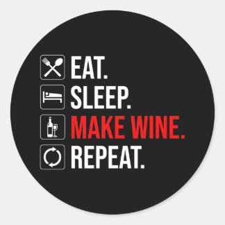 Pegatina Redonda Come. Duerme. Haz vino. Repite