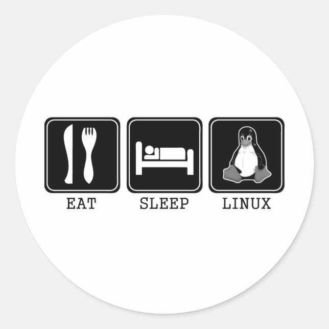 Pegatina Redonda Come. Duerme. Linux. (Anverso)