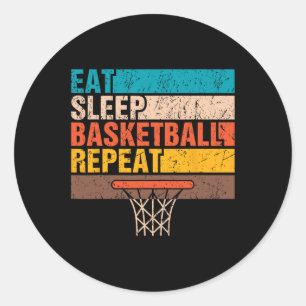 Pegatina Redonda Come. Duerme. Pelota de baloncesto. Repite. Jóvene