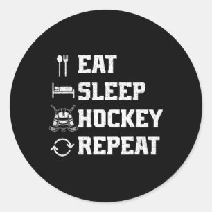 Pegatina Redonda Come Hockey Dormir Repetir Jugador de Hockey sobre