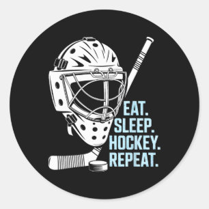 Pegatina Redonda Come Hockey Duerme Repetir Máscara de Hockey Stick