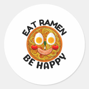 Pegatina Redonda Come Ramen Sé Feliz Kawaii Estilo Divertido Japoné