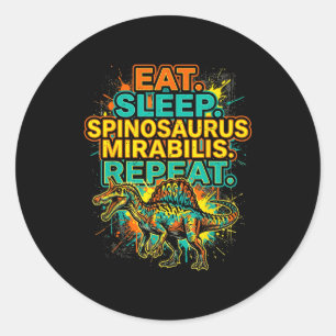 Pegatina Redonda Come spinosaurus mirabilis duerme repite salpicar