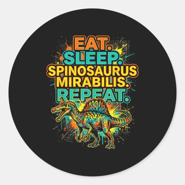 Pegatina Redonda Come spinosaurus mirabilis duerme repite salpicar (Anverso)
