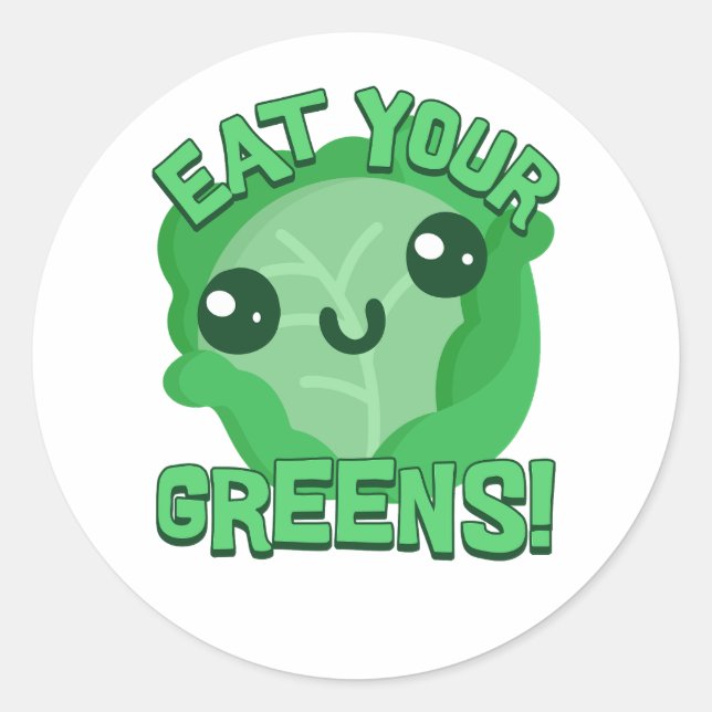 Pegatina Redonda ¡Come Tus Verdes! Personalizado Cute Cabbage Pun (Anverso)