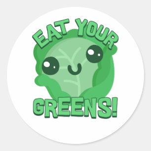 Pegatina Redonda ¡Come Tus Verdes! Personalizado Cute Cabbage Pun