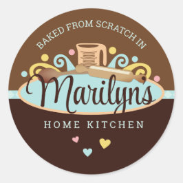 Pegatina Redonda Comedor de utensilios de cocina panadería pasteler