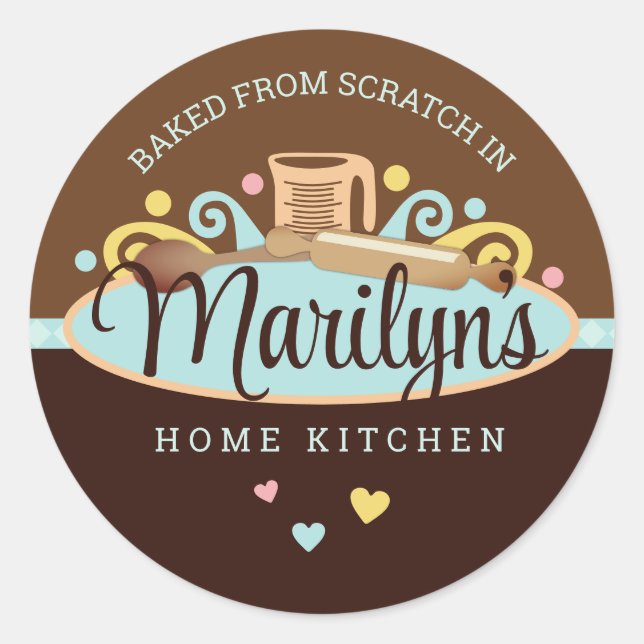 Pegatina Redonda Comedor de utensilios de cocina panadería pasteler (Anverso)