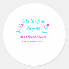 Pegatina Redonda Comencemos divertido brindis de boda de vid azul r