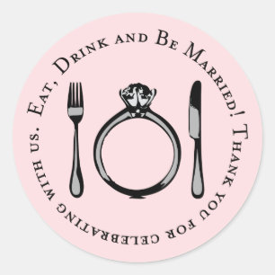 Pegatina Redonda Comer Beber Estar Casado Anillo Rosa Boda