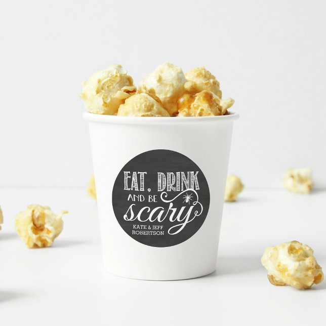 Pegatina Redonda Comer, beber y tener miedo de la fiesta de Hallowe (Subido por el creador)