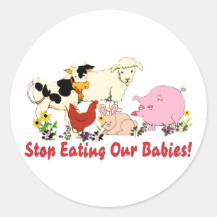 Pegatina Redonda Comer bebés de animales