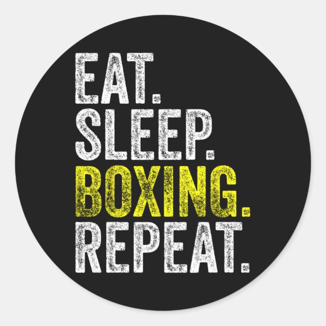 Pegatina Redonda Comer Boxeo Sleep Boxing de repetición Boxer Lucha (Anverso)