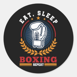 Pegatina Redonda Comer Dormir Boxeo Repetir Mma Kickboxing Boxeador