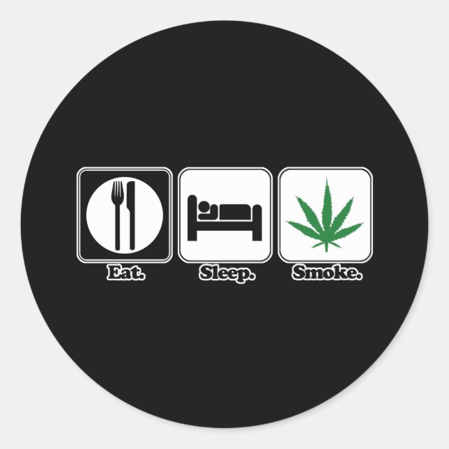 Pegatina Redonda comer dormir fumar marihuana (Anverso)