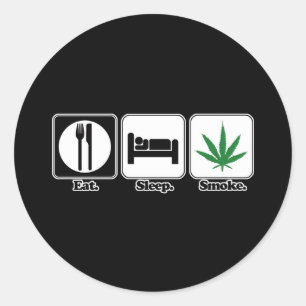 Pegatina Redonda comer dormir fumar marihuana