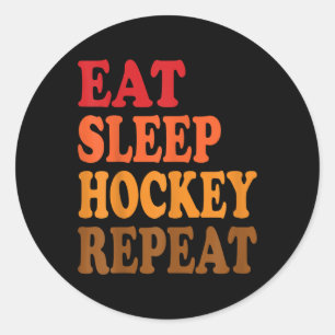 Pegatina Redonda Comer Dormir Hockey Repetir Campo de Hielo Patinaj