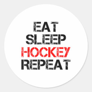 Pegatina Redonda Comer Dormir Hockey Repetir Campo de Hielo Patinaj