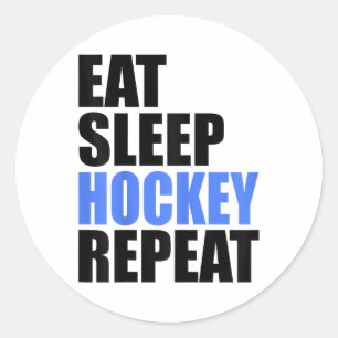 Pegatina Redonda Comer Dormir Hockey Repetir Campo de Hielo Patinaj