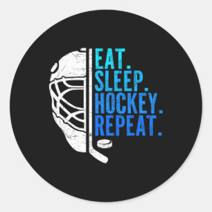 Pegatina Redonda Comer Dormir Hockey Repetir Chicos Divertidos Juga