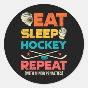 Pegatina Redonda Comer Dormir Hockey Repetir Con Penas Menores 