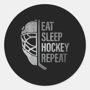 Pegatina Redonda Comer Dormir Hockey Repetir Divertidos Jugadores d