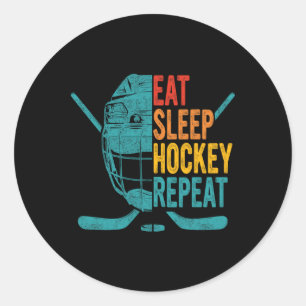 Pegatina Redonda Comer Dormir Hockey Repetir Hockey Diversión Hocke