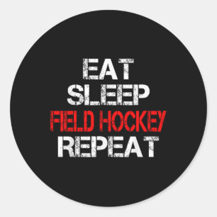 Pegatina Redonda Comer Dormir Hockey sobre Campo Repetir Actividad 