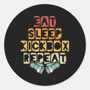 Pegatina Redonda Comer Dormir Kickbox Repetir Mma Kickboxing Kickbo