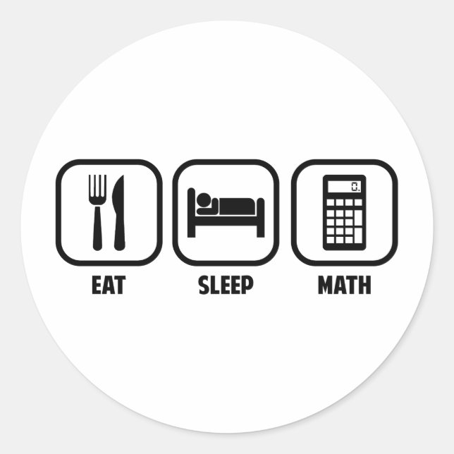 PEGATINA REDONDA COMER, DORMIR, MATEMÁTICA (Anverso)
