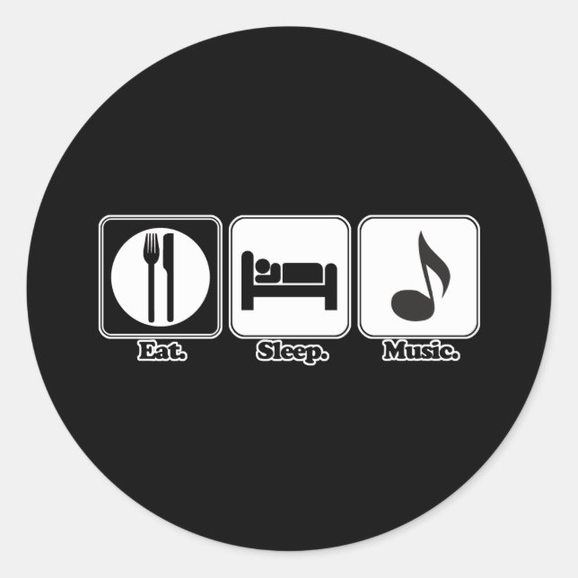 Pegatina Redonda comer dormir música (Anverso)