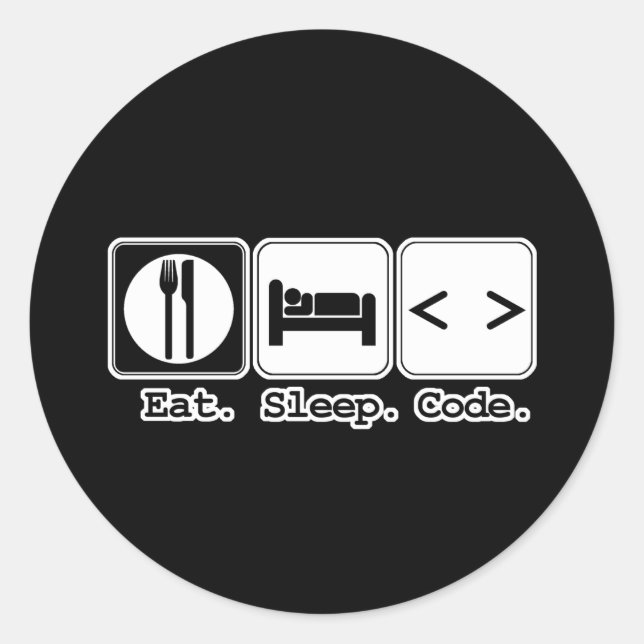 Pegatina Redonda comer dormir programar (Anverso)