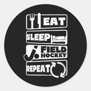Pegatina Redonda Comer Dormir Repetir Diseño Hockey Sobre Césped 